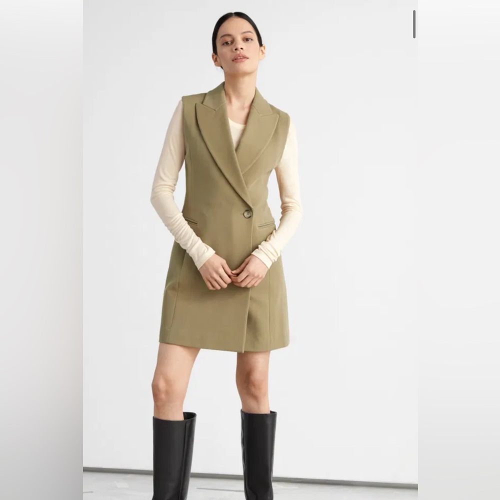 & Other Stories Fitted Sleeveless Blazer Mini Dress dark Beige/ size 6